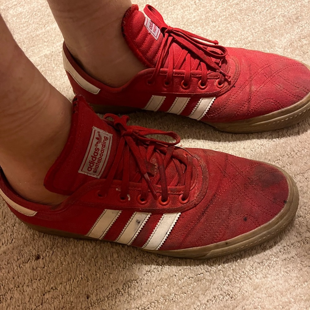 Adidas Red and White Casual Sneakers well worn skated